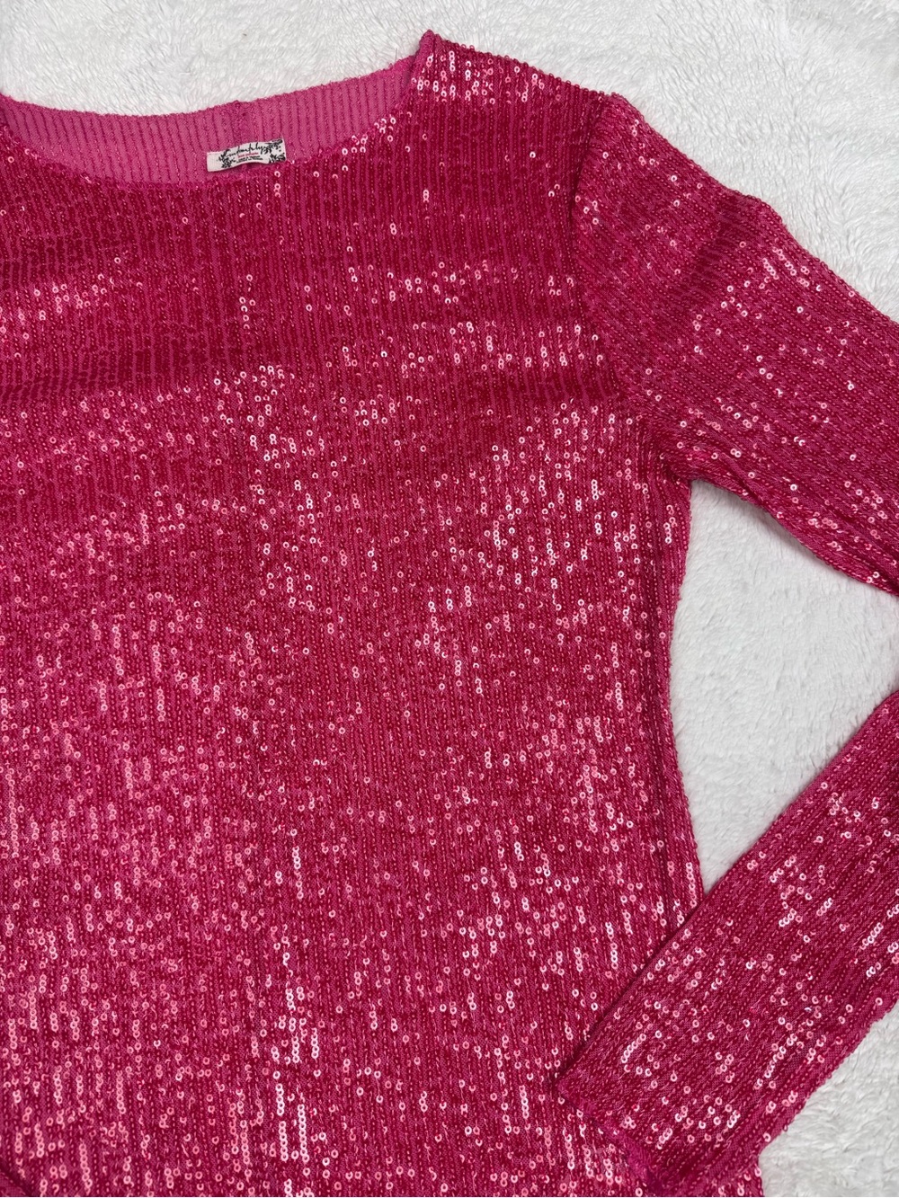 Free People Rose-Pink Sequin Long-Sleeve Crewneck Top - Picture 2 of 7